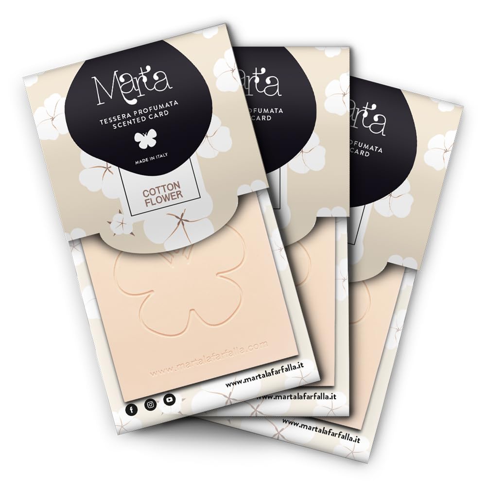 Tre Tessere al Profumo di Talco per Armadi Marta Card Cotton Flower