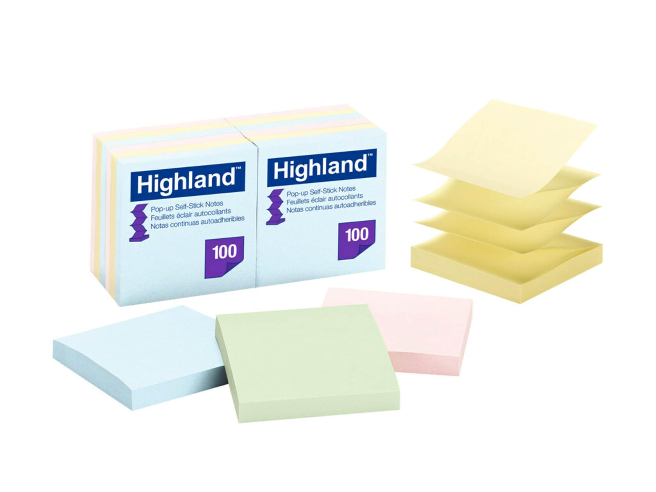 Highland Pop-up Sticky Notes, 3 x 3 Inches, Assorted Pastel Colors, 12 Pack (6549-PUA)