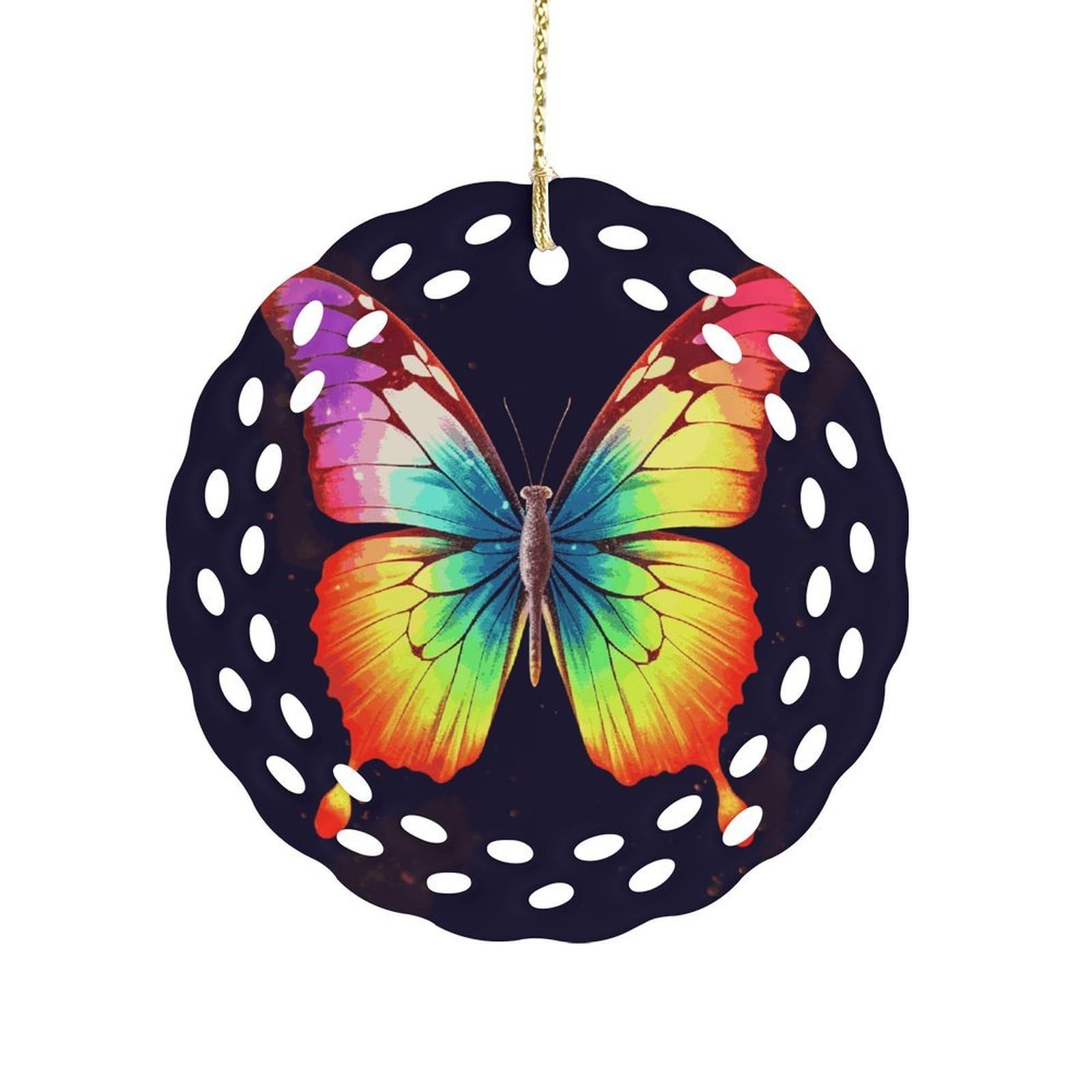 Wsoihfec Women's Style Rainbow Butterfly Hanging Ornament 3 Inch Round,1-Pack,Xmas Decor -Two-Sided Printed,Friend Ornament Gifts For Friends Coworker Sisters