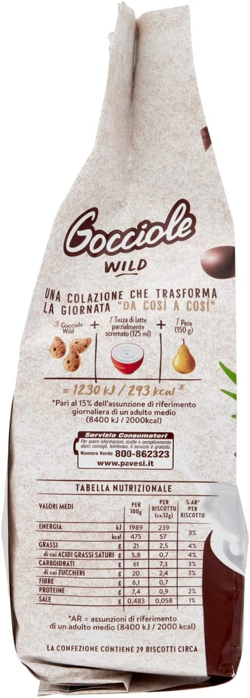 12 galletas Pavesi Gocciole Wild Integrali con harina integral, 350 g, galletas