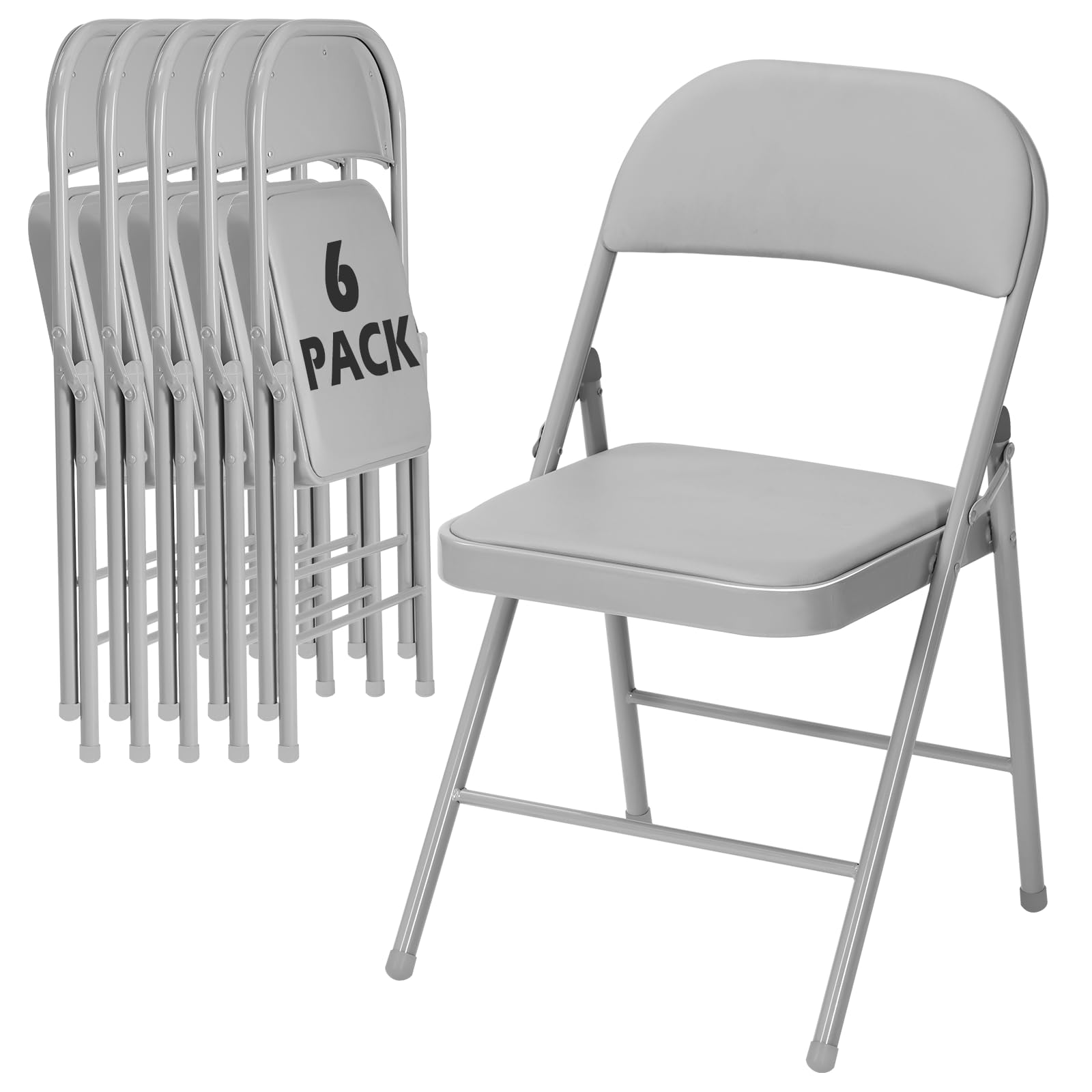 6 Pack Gray Padded Folding Chairs with Metal Frame