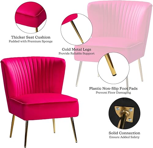 Miniatura 4 de TINA'S HOME Silla decorativa moderna, de terciopelo con patas doradas, cómoda silla lateral de tela tapizada sin brazos para sala de estar,