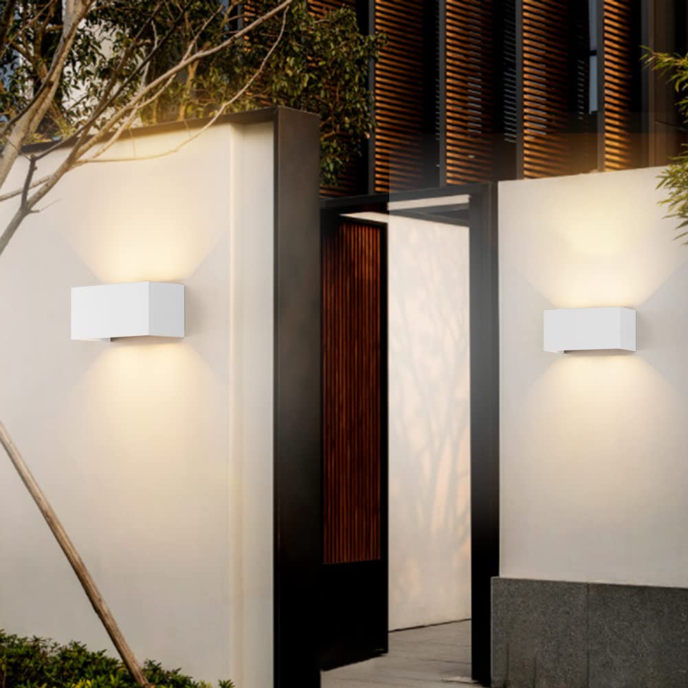 Klighten 2PCS Lampade da parete 24W Esterno/ Interno Moderno , lampada da esterno Bianco Caldo 3000K Applique da Parete, IP65 Impermeabile , Angolo del Fascio Regolabile Applique, Bianca