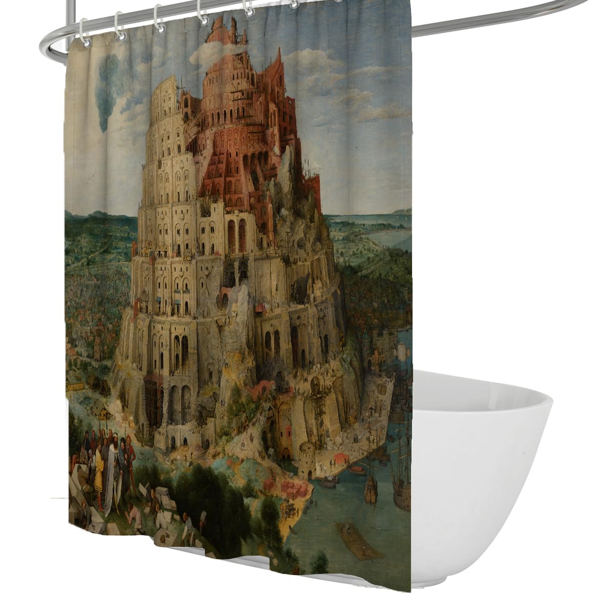 Célèbre Peinture en Tissu Rideau de Douche Tour de Babel majestueuse Structure en Spirale Rideau imperméable de Salle de Bain pour décoration d’Appartement 180 x 180 cm