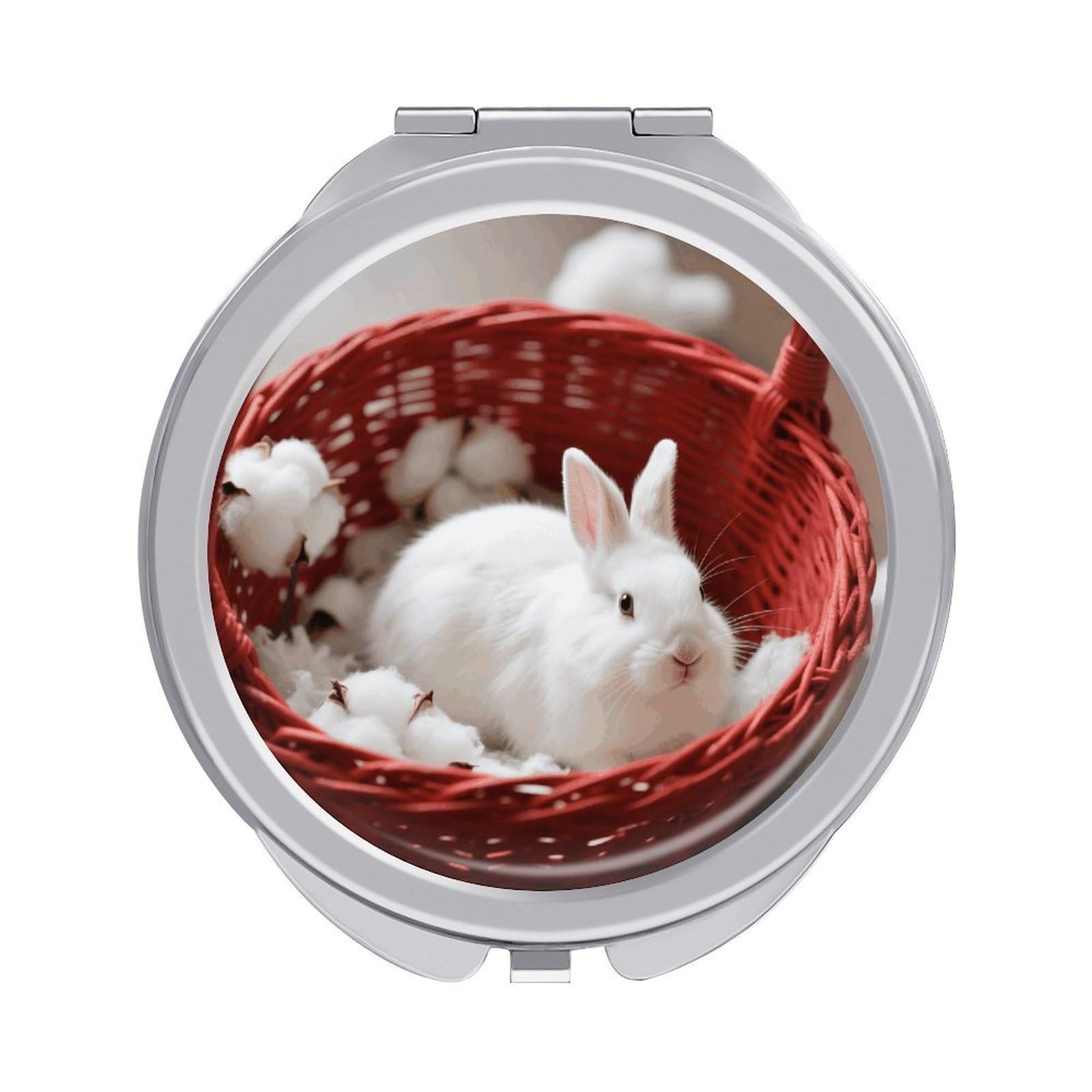 VstaDank Rabbit in Basket Makeup Mirror Beautiful Compact Makeup Mirror Silver Mirrors Surface Folding Makeups Lightweight Travel Makeups Mirrors for Suitable Handbag and Purses