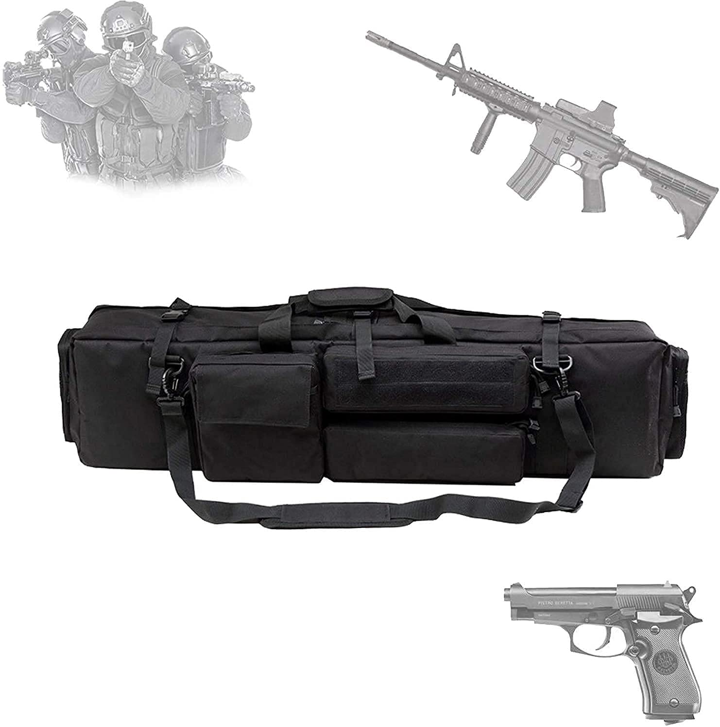 Bolsa para Doble Rifle, Bolso Táctico de Oxford Impermeable para Fusil Escopeta Larga, Compartimiento con Cierre para Cargador Munición Accesorios (Color : Black)