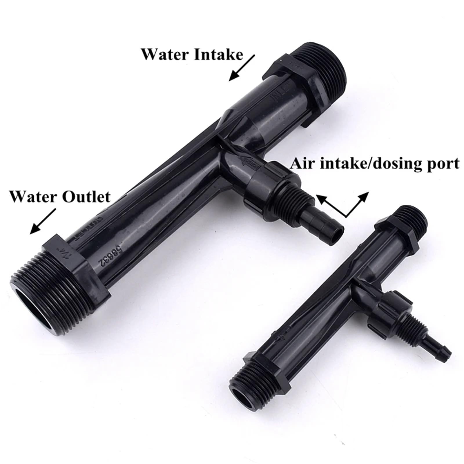 1 inyector de fertilizante Venturi de rosca macho de 1/4 a 2 pulgadas, sistema de riego Venturi, jeringa de tubería de agua de jardín (diámetro exterior de 20 mm)