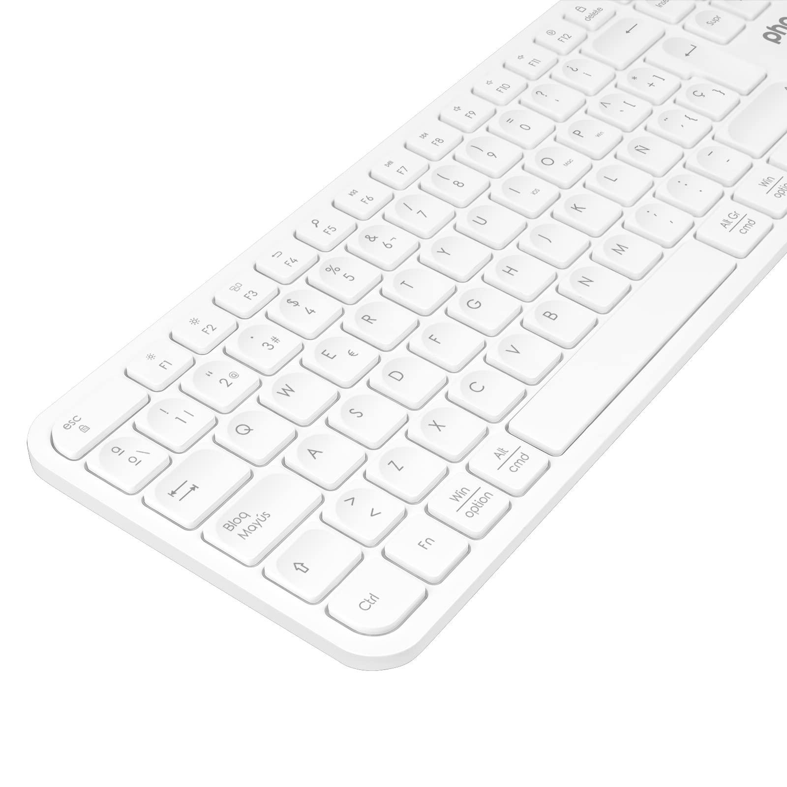 Phoenix -Teclado Bluetooth K300 | Multidispositivo inalámbrico QWERTY Español | con Teclado numérico | Portátil y Elegante | Compatible iOS/Android/Windows | White