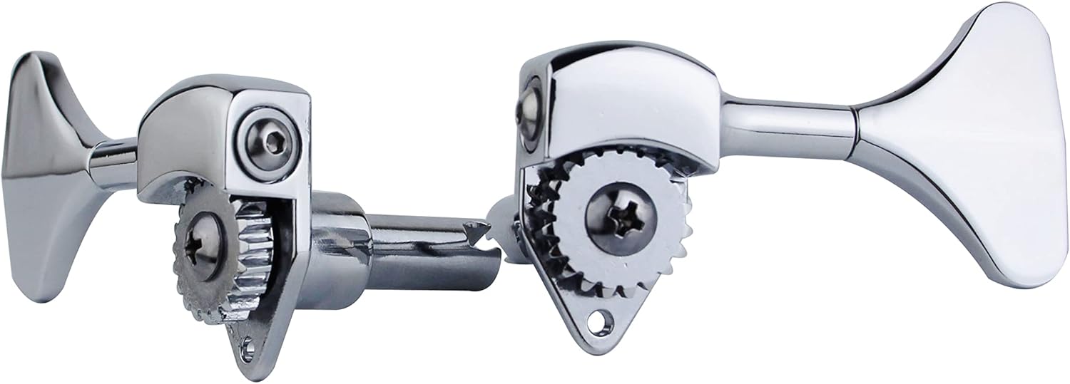 Guyker Bass Machine Head (2R + 2L) - 1:20 Ratio Open Gear Tuners Tuning Key Pegs Replacement for Electric Jazz Guitar Bass or Precision Instruments - Chrome