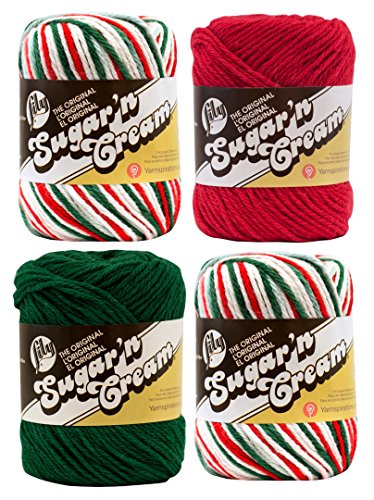 Bulk Buy: Lily Sugar 'n Cream Limited Edition 100% Cotton Yarn (Coordinated 4-Pack) (Mistletoe x 2, Dark Green, Red)