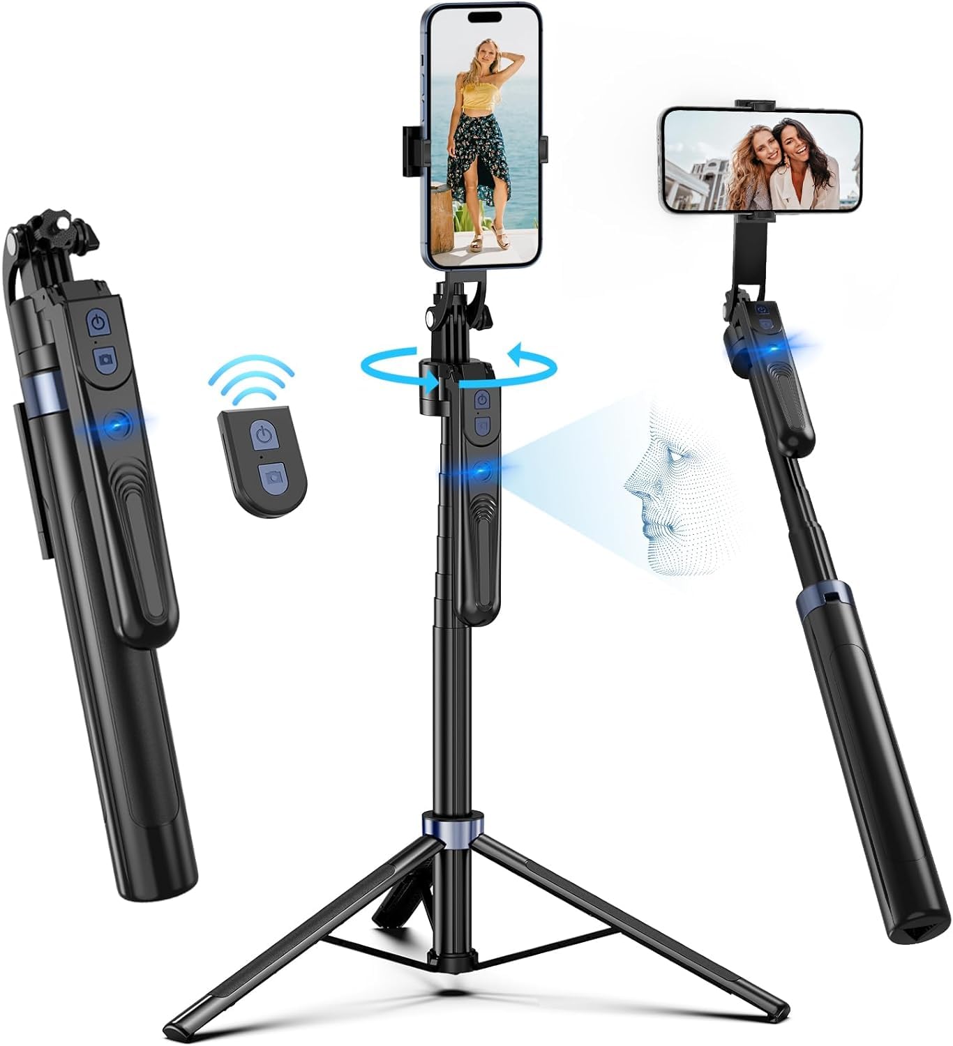 TECHNOVIEW Auto Face Tracking Tripod 360 Rotation with Stand, Android and iPhone Tripod Holder with Remote & Gesture Control, No App, Built-in Tracking Camera Selfie Stick for Vlogs, Videos (70-Inch)-image-26