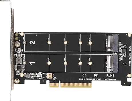 Dual M.2 SSD to PCIe Express x8 Adapter Card, Supports M-Key NVME SSD or M.2 PCIE, Hard Drive Converter Reader Expansion Card ph45