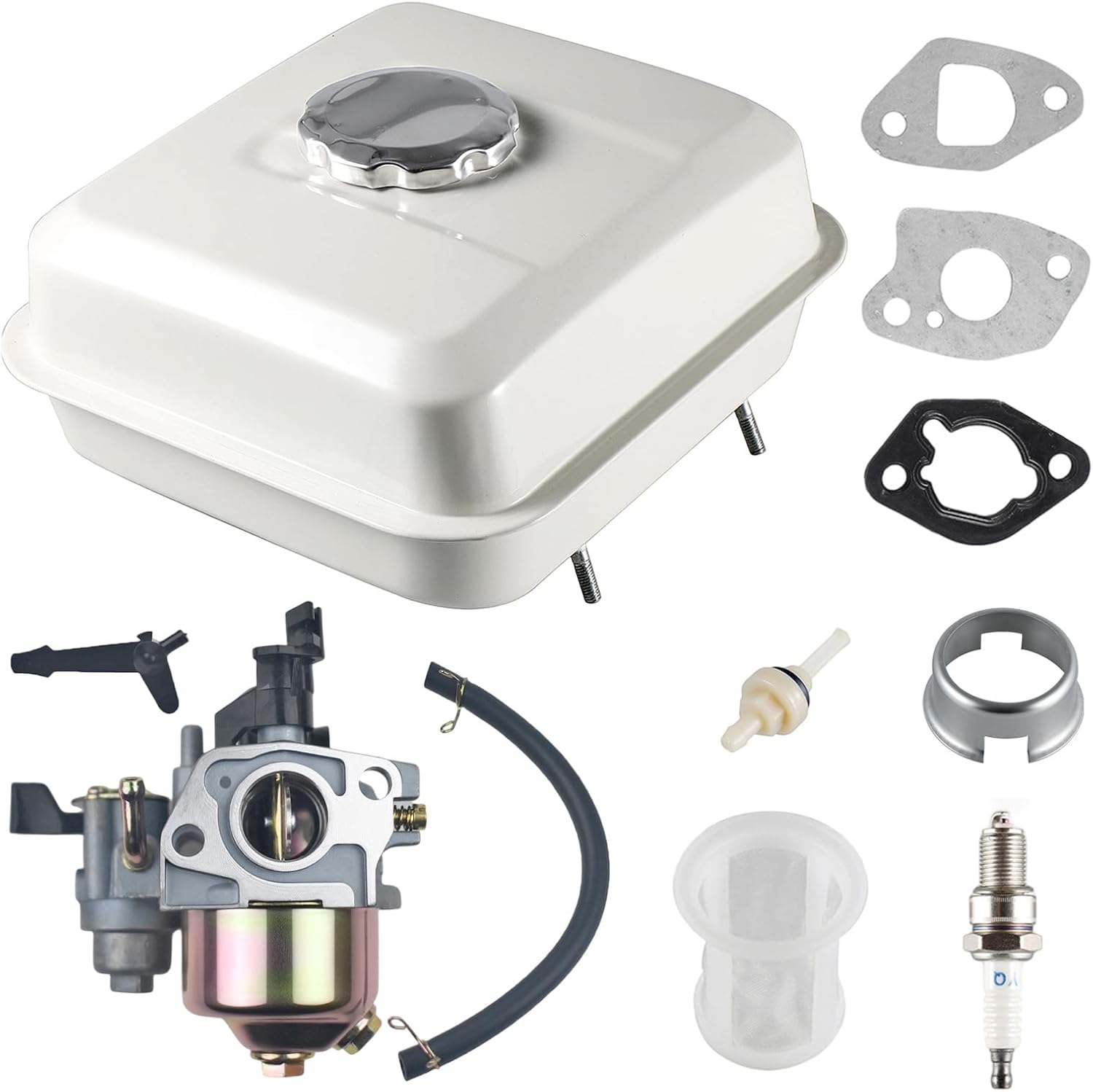 Gas Fuel Tank Carburetor Kit fit for Predator 212cc 196cc 6.5hp for honda GX160 GX200 for Coleman CT200U BT200X KT196 Baja Warrior Massimo MB200 Go Kart Mini Bike Engine (White)