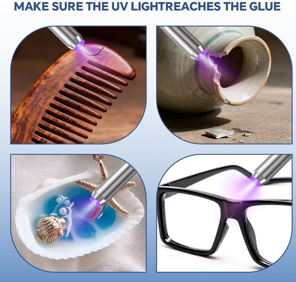 UV Resin Kit with Light, 100g UV Resin, with 395nm UV Flashlight, Fast Curing and Bonding, Clear UV Glue for Plastic, Glass Repair, Acrylic,Hard Type UV Adhesive for Jewelry Making, DIY, Crafts(50g*2) - Image 7