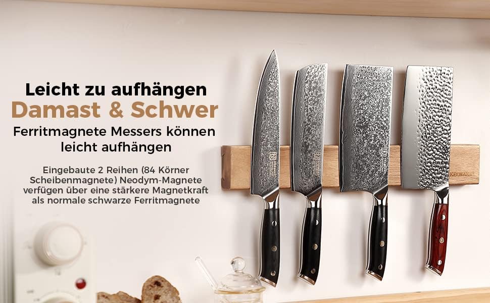 KEEMAKE Magnetic Knife Rack 11.75 inch/30cm, Magnetic Knife Holder for Wall Acacia Wood, Powerful Neodymium Kitchen Magnetic Knife Strip Knife Block