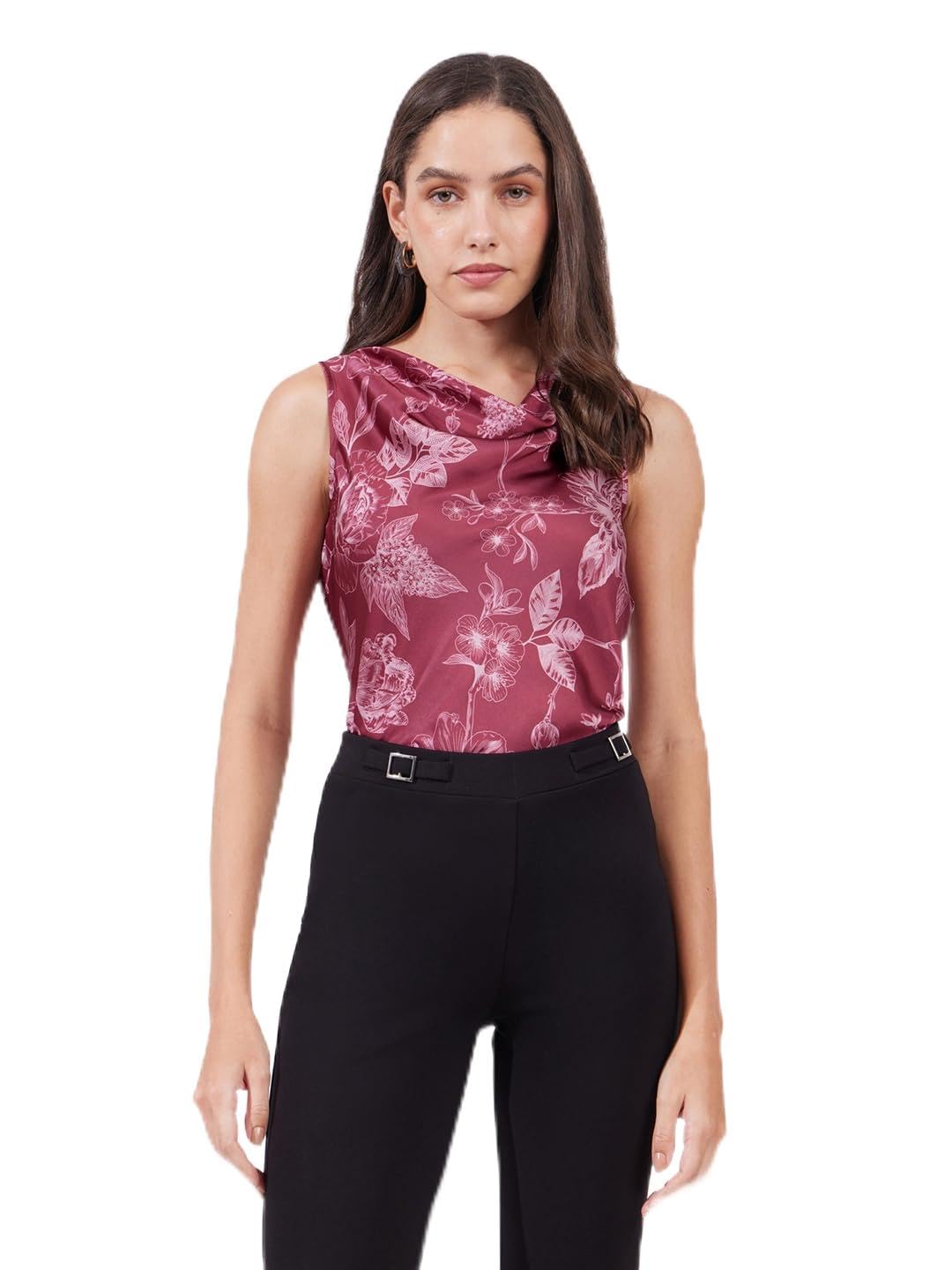 fablestreet Women Top | Cowl Neck Sleeveless Design with Shiny Satin Finish | Lustrous Metallic Fabric for Evening Gatherings & Formal Occasions-picture-46