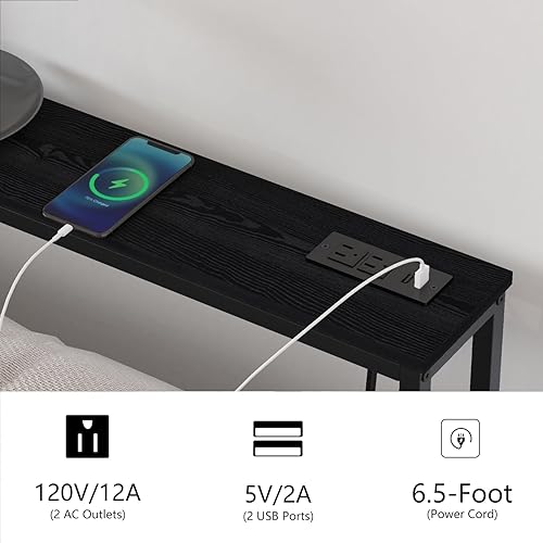 Miniatura 4 de Mesa consola delgada de 5.9 pulgadas con tomacorriente, mesa de sofá Sllm de 47 pulgadas detrás del sofá, mesa consola estrecha con estación de