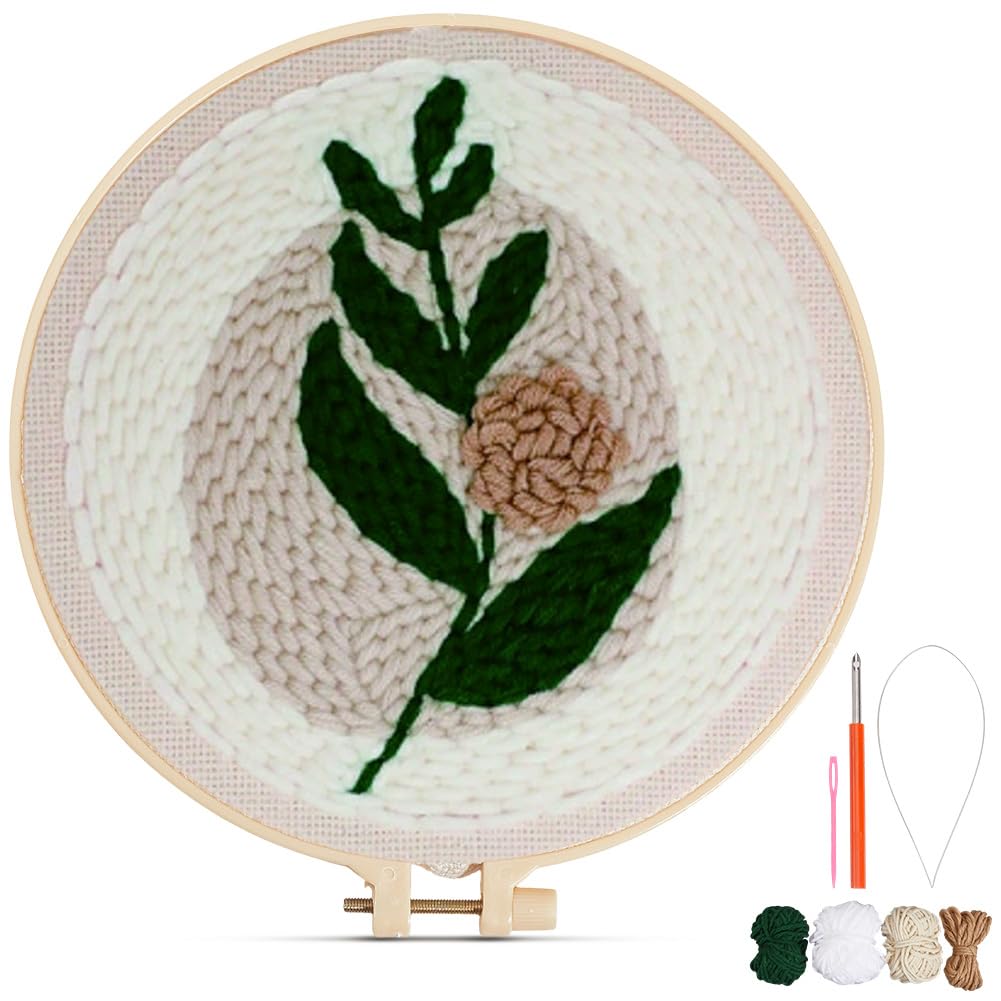 Kit de Agujas para Perforar Hojas Kits de Bordado con Punzón de Hilo Y Estante de Madera Agujas de Coser Patrones de Tela de Bordado Estampados para Adultos Y Principiantes Confección de Pren