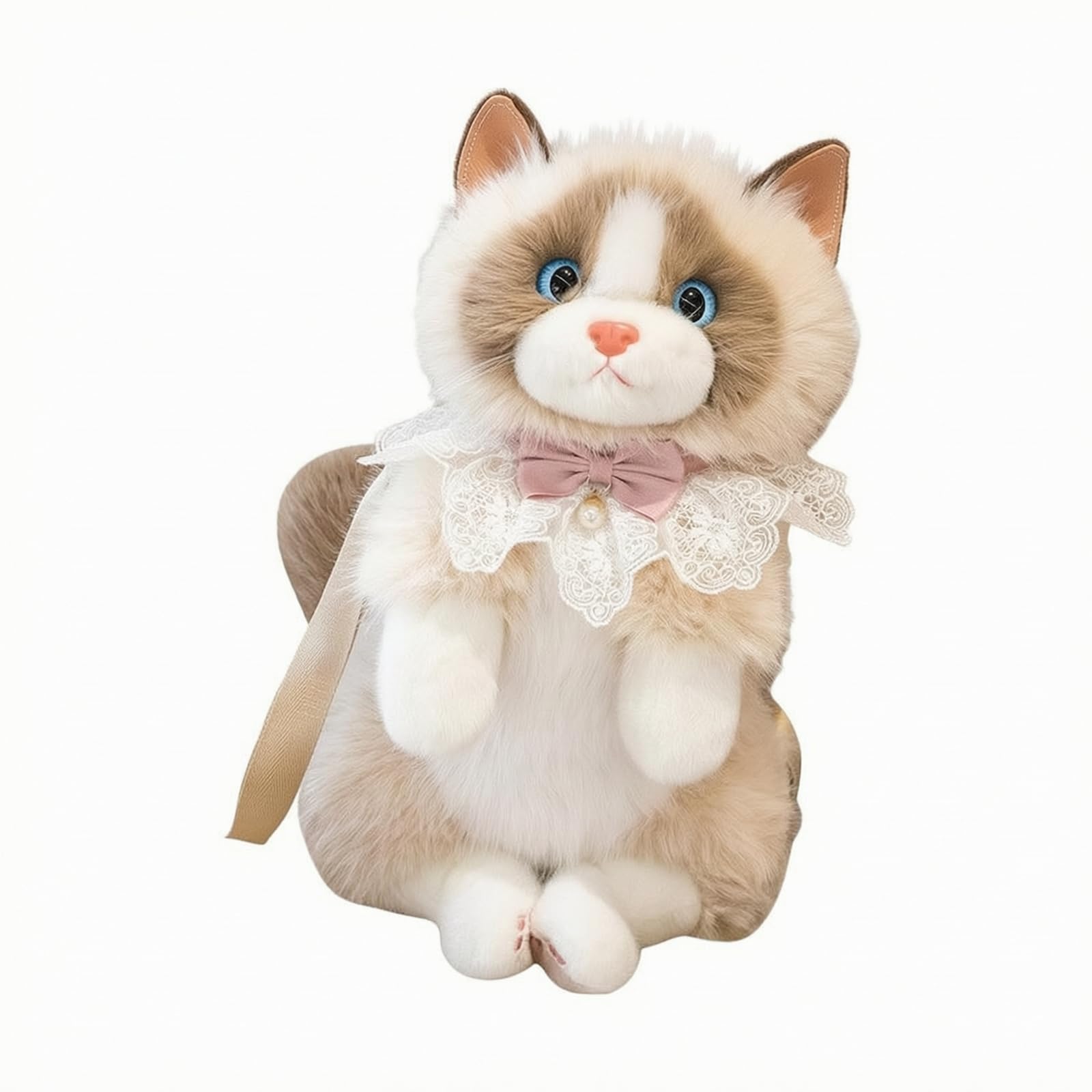 Qianly Peluche Gatto 55 Cm Multiuso Peluche Gatto con Bavaglino in Pizzo Coccoloso per Arredamento Camera, Caffè