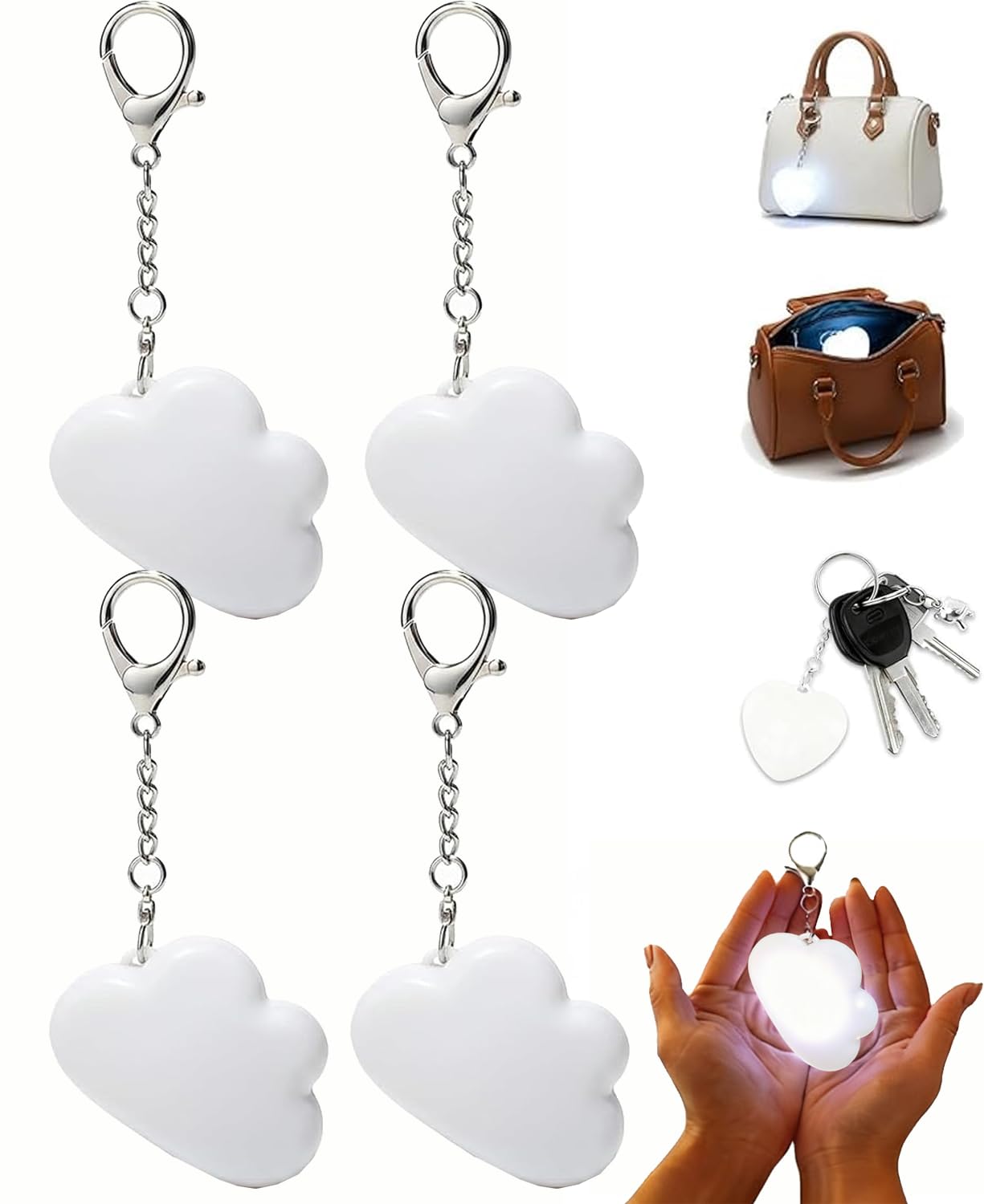 HiGropcore Purse Light for Inside, Wallet Tote Bag Touch Sensing Light, LED Touch Activated Automatic Sensor Handbag, Heart Shaped Purse Lamp for Women (White Cloud*4) — image 1