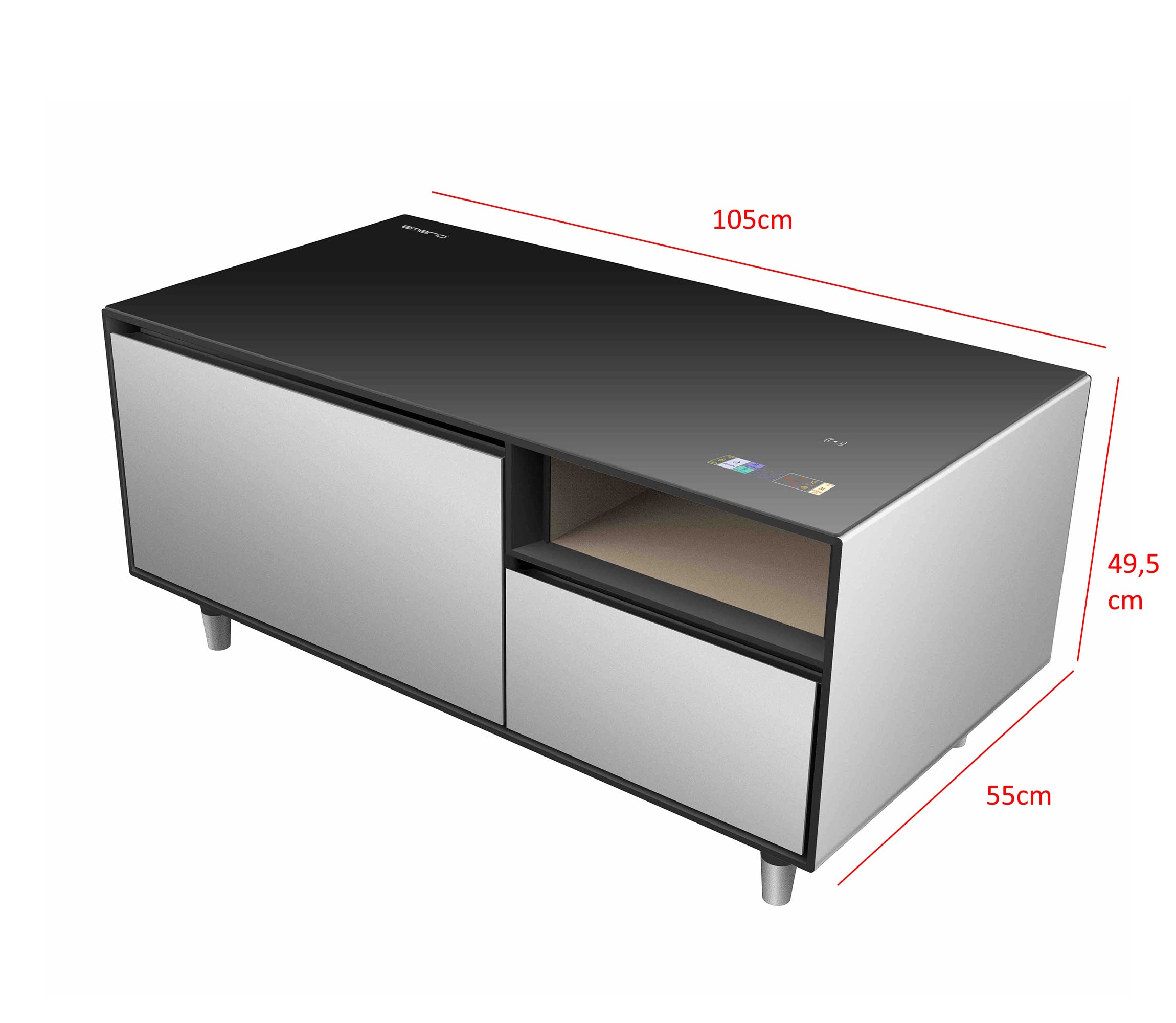 Emerio MusicFridge Getränkekühler 68L Gefrierfach 14L Soundbar Bluetooth USB USB-C Lounge-Tisch