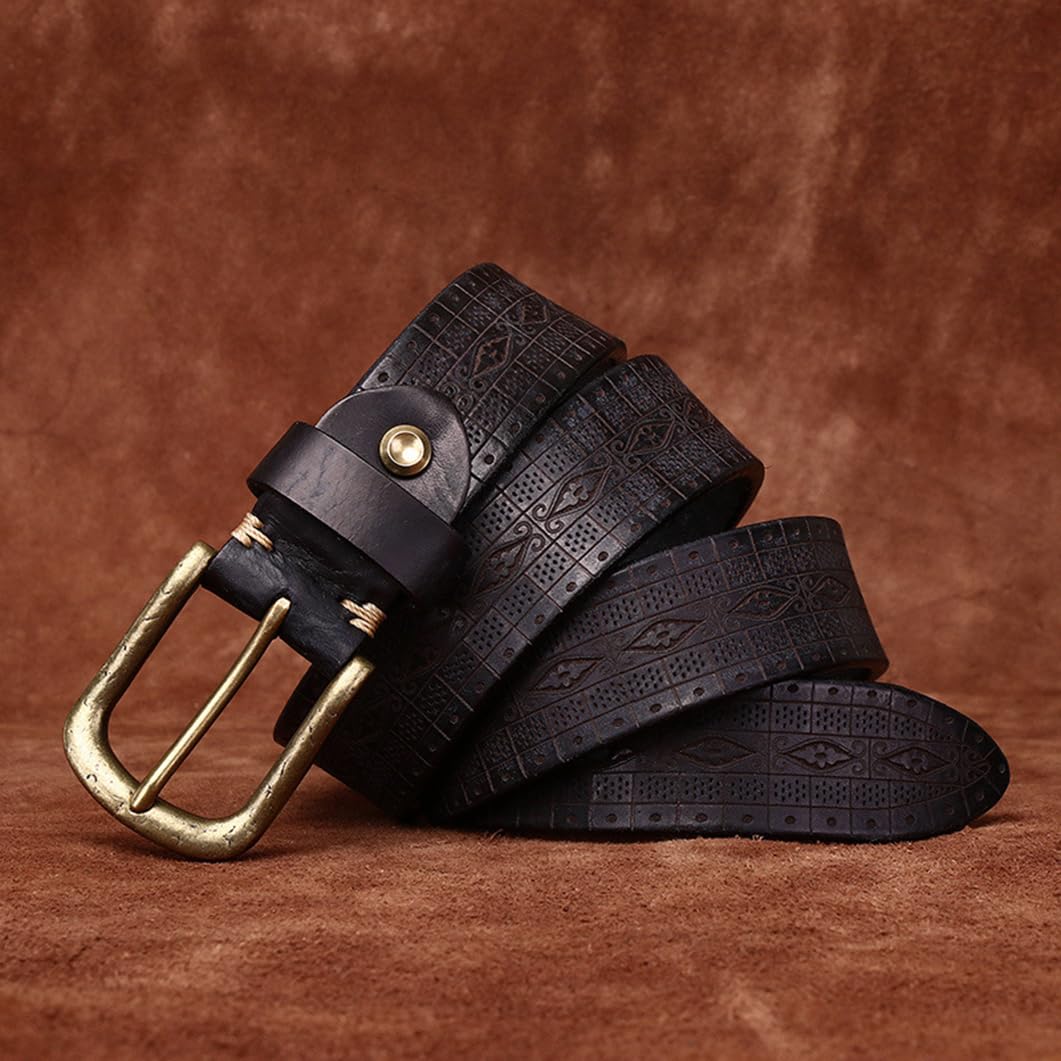 Western Blumengravur Gürtel Aus Rindsleder Breite 3.8cm Dick 5.5mm Handgemachter Mattierter Prägung Ledergürtel Mit Goldschnalle Für Damen Und Herren(105cm/41, Black)