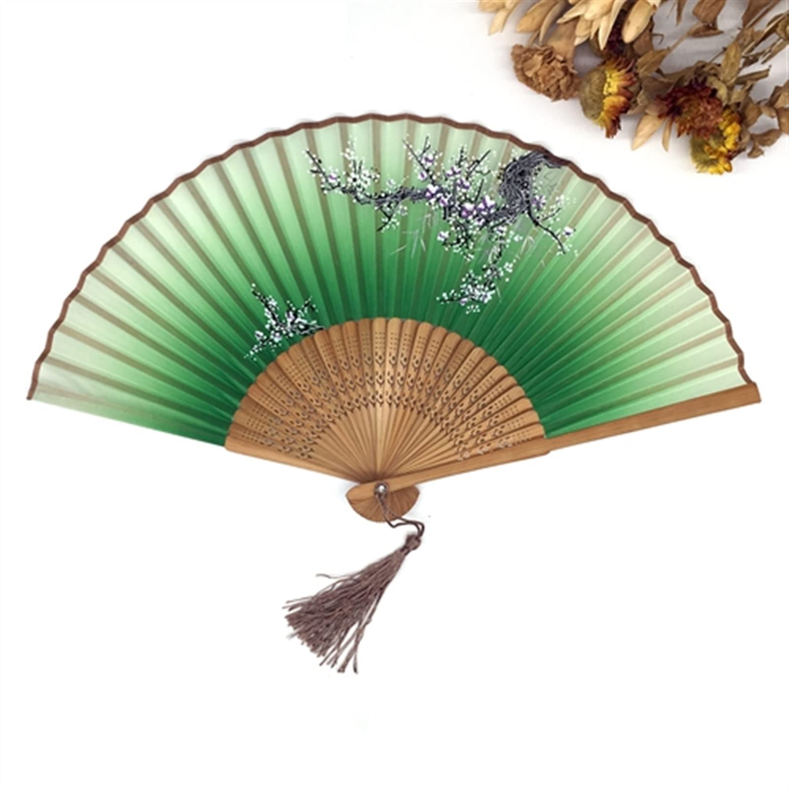 NZPOST 1pcs Vintage Chinese Spun Silk Flower Printing Hand Fan Folding Hollow Carved Hand Fan Event & Party Supplies for Dance,Party Props Decoration (I)