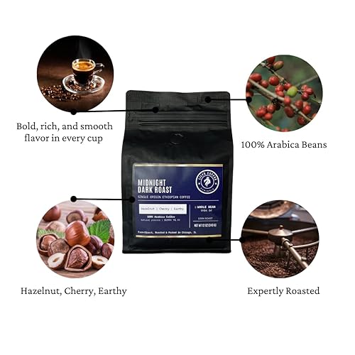 Miniatura 2 de Lily's Coffee, Café especial etíope, grano entero, origen único, granos 100% arábica, bolsa de 12 onzas (tostado oscuro medianoche)