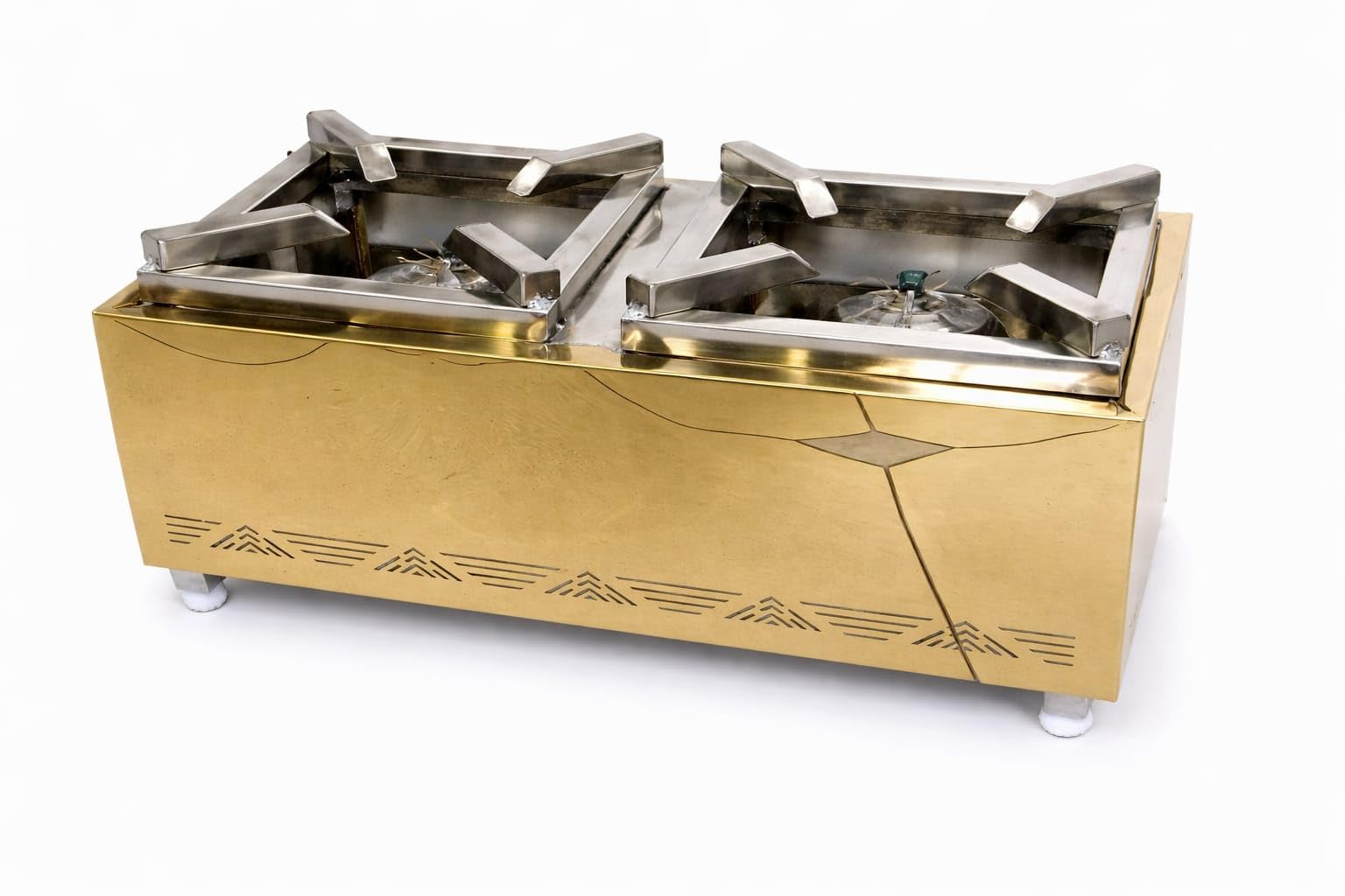 Premium Double Burner Square Gas Bhatti, Gold Finish, Commercial Cooking Stove-picture-10