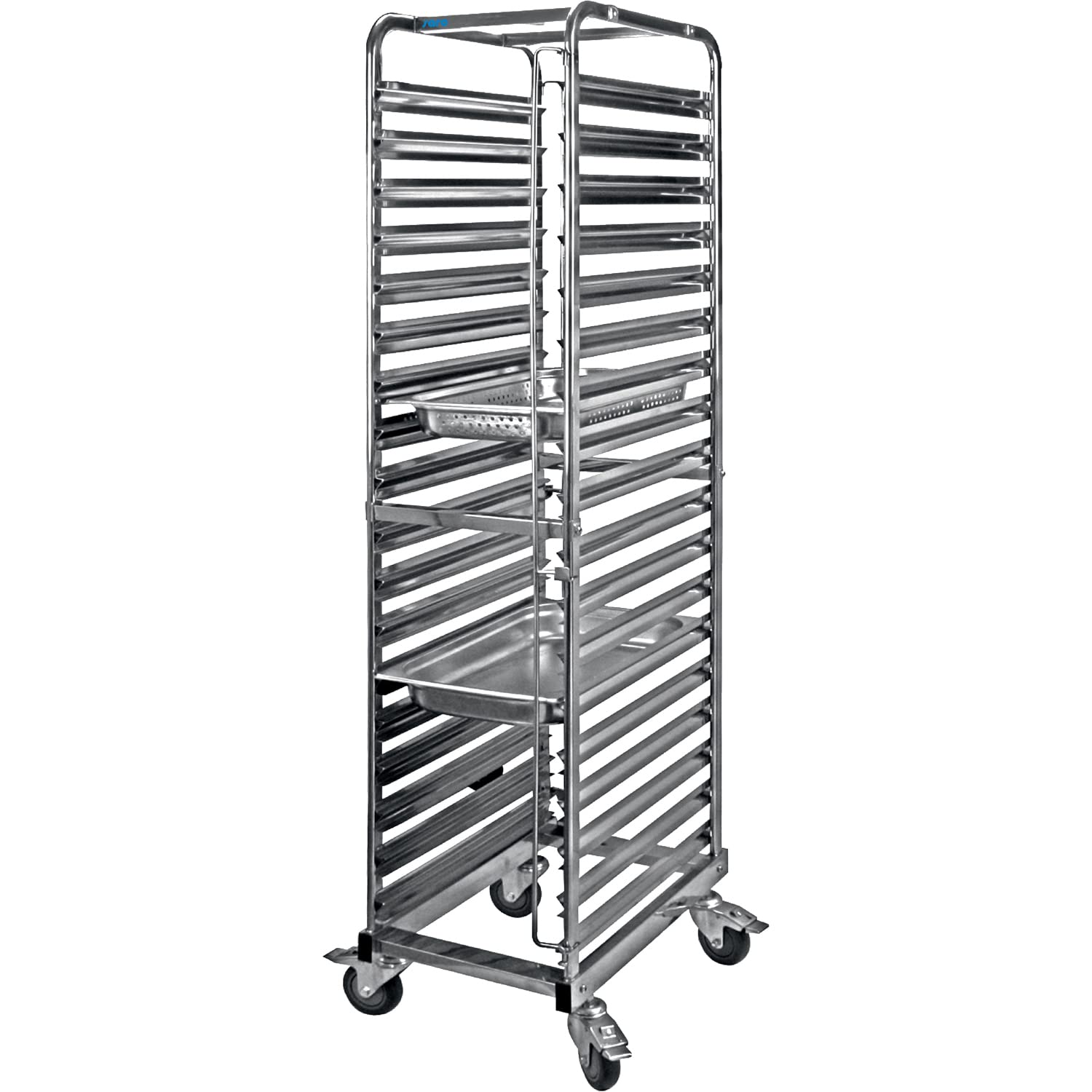 Saro - Liam Chariot à Glissières pour 18 Bacs GN 1/1, Niveaux Espacés de 75 mm, Charge Maximale de 150 kg, Roulettes avec Frein, Acier au Chrome-Nickel