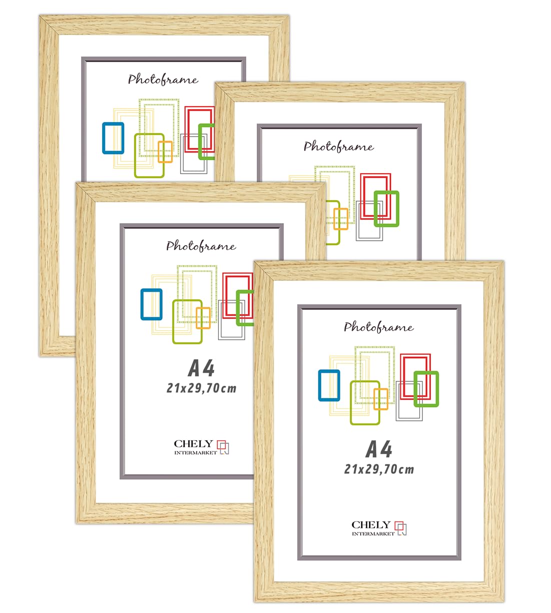 CHELY INTERMARKET Marco de Fotos A4 (Haya) MOD-254 (Pack 4 uds) Ancho de moldura 2cm