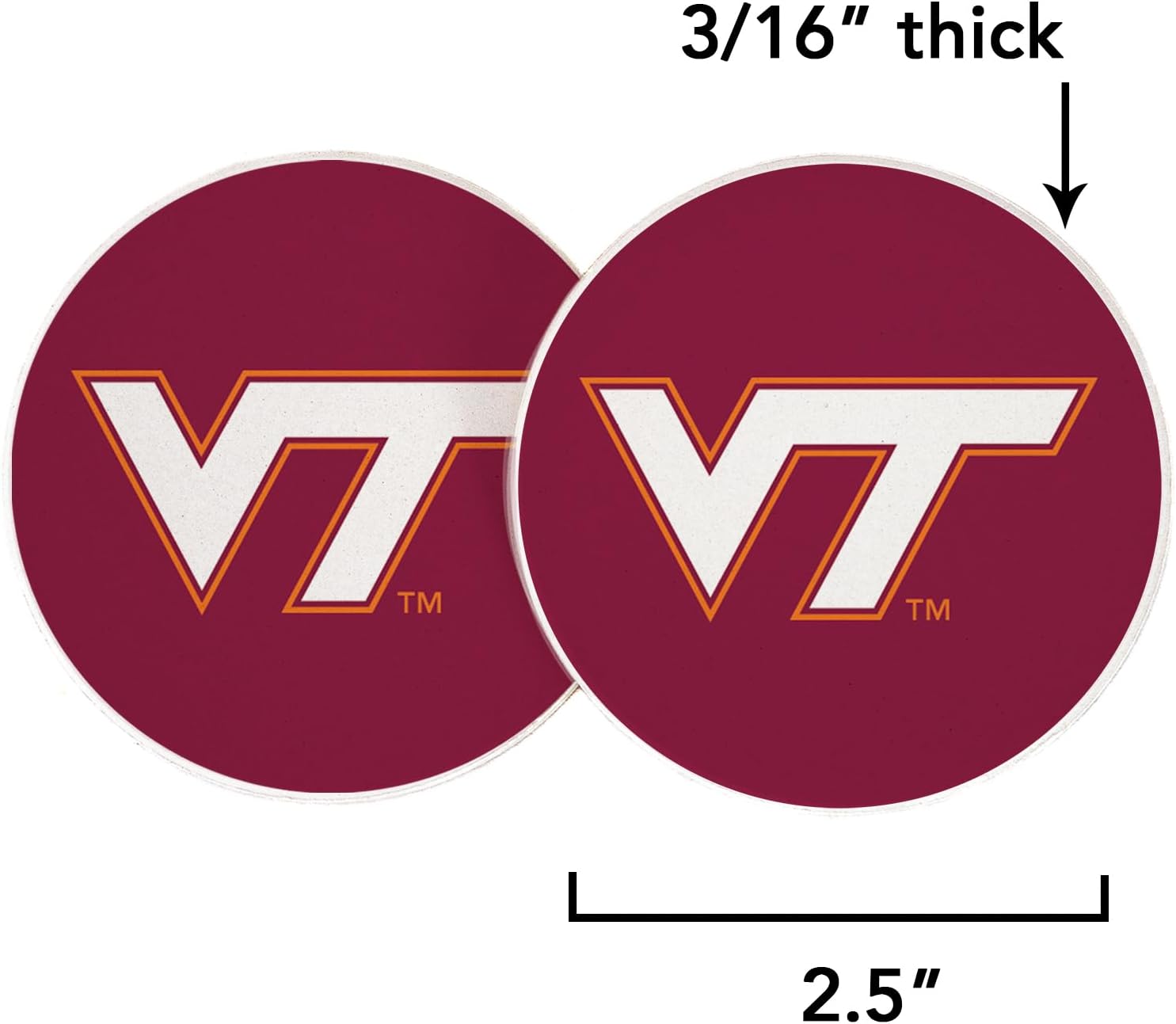 Desert Cactus Virginia Tech University Car Coaster Hokies VT Absorbent Sandstone Car Cup Coasters Set of 2 (Design A) - Image 2