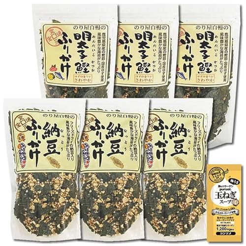 納豆ふりかけ&明太子鰹ふりかけ 各3袋まとめ買いセット 化学調味料無添加 通宝 コラーゲン玉ねぎスープ1食付き
