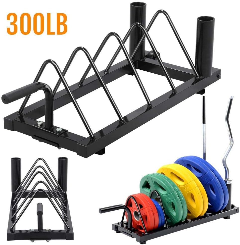 Yaheetech Horizontal Barbell Bumper Plate Rack Holder Olympic Bar Storage Rack with Handle and Wheels,Black : Sports & Outdoors