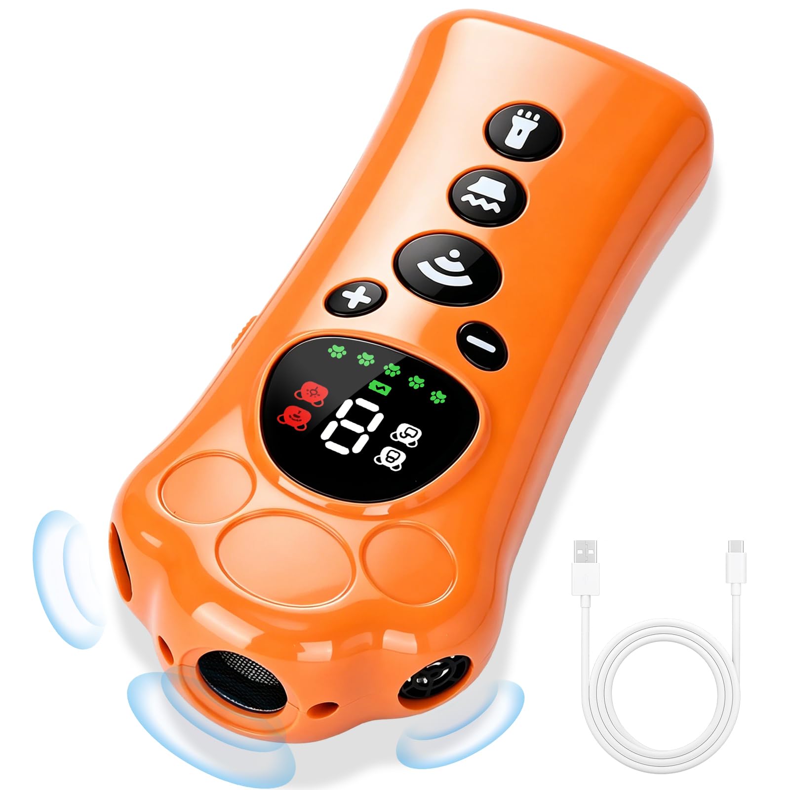 Podazz Torcia deterrente per la corteccia del cane regolabile a 10 livelli – Dispositivo di addestramento per animali domestici ricaricabile tramite USB, dispositivo ad ultrasuoni anti-abbaio con luce