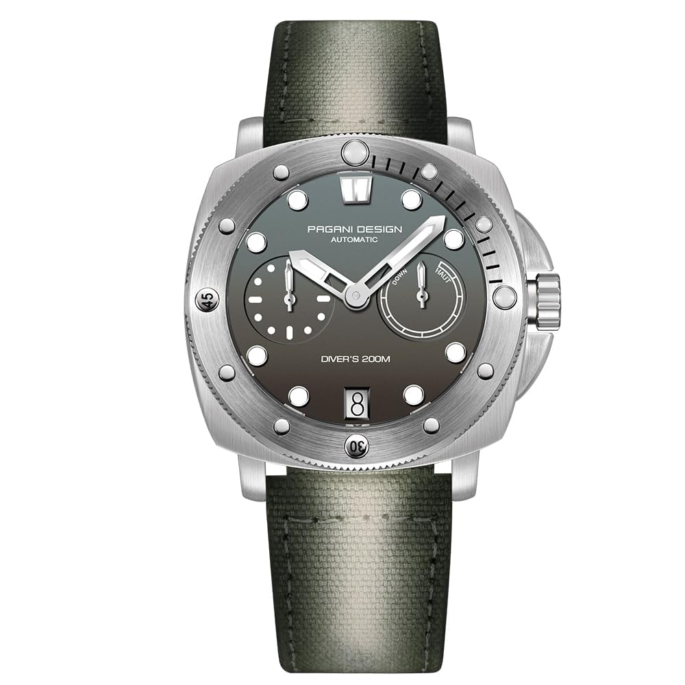 Pagani Design 1767 Reloj de Hombre automático 41MM Caja de Acero Inoxidable Espejo de Zafiro Reloj de Hombre con Cuerda automática Correa de Nylon. (Verde Claro)