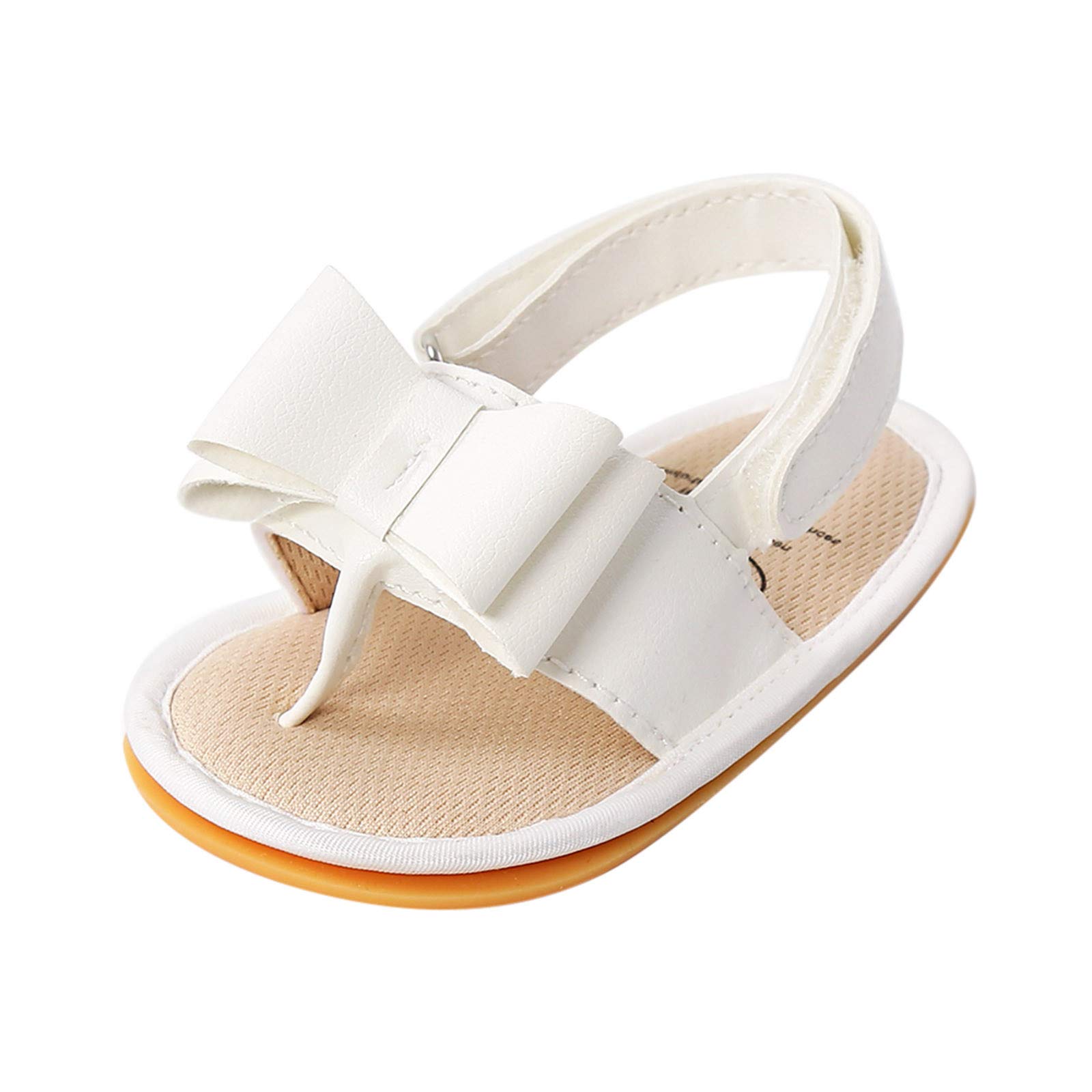 Sole Bow Sandals Shoes Rubber Non-Slip Baby Girls Summer Boys Soft Walking Flat Baby Shoes 4t Boys Sandals (White, 0-6 Months)