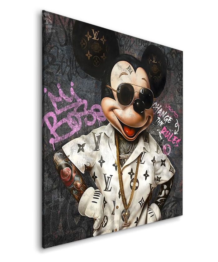 Tableau décoratif Mickey Mode Luxe Street Art - Toile imprimée sur châssis - Décoration Murale Salon Chambre (80cm x 80cm)