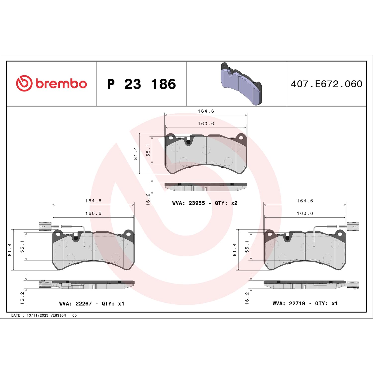 Zestaw Klocków Hamulcowych BREMBO P 23 186 przód