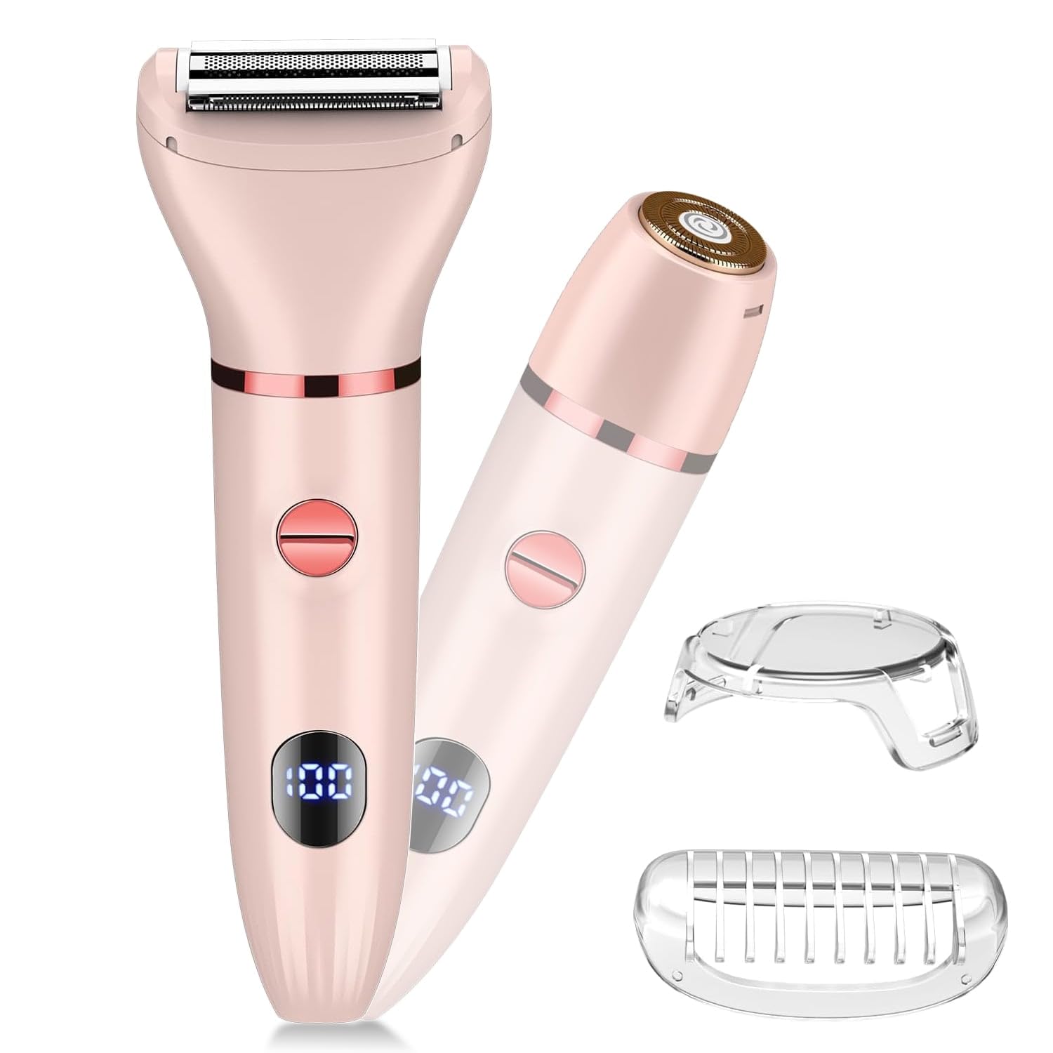 RNKR 2-in-1 Electric Shaver &amp; Bikini Trimmer for Women - Painless Hair Removal for Face/Legs/Bikini, IPX4 Waterproof, USB Rechargeable with LCD Display, Pink