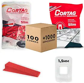Espaçador Nivelador Slim C/1000 Pçs + Cunha Nivelamento Slim Cortag C/100 Pçs Azulejo Cerâmica - 1.5mm