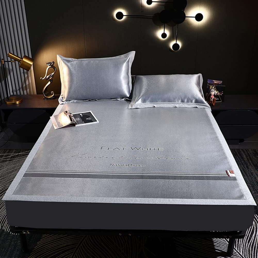 TRGCJGH Washable Bed Sheet Ice Silk Mat,summer Printing Foldable Air Conditioning Mat Three Piece Set Breathable Ice Silk Simple Bed Mat For Family,H-1.8 * 2.0m