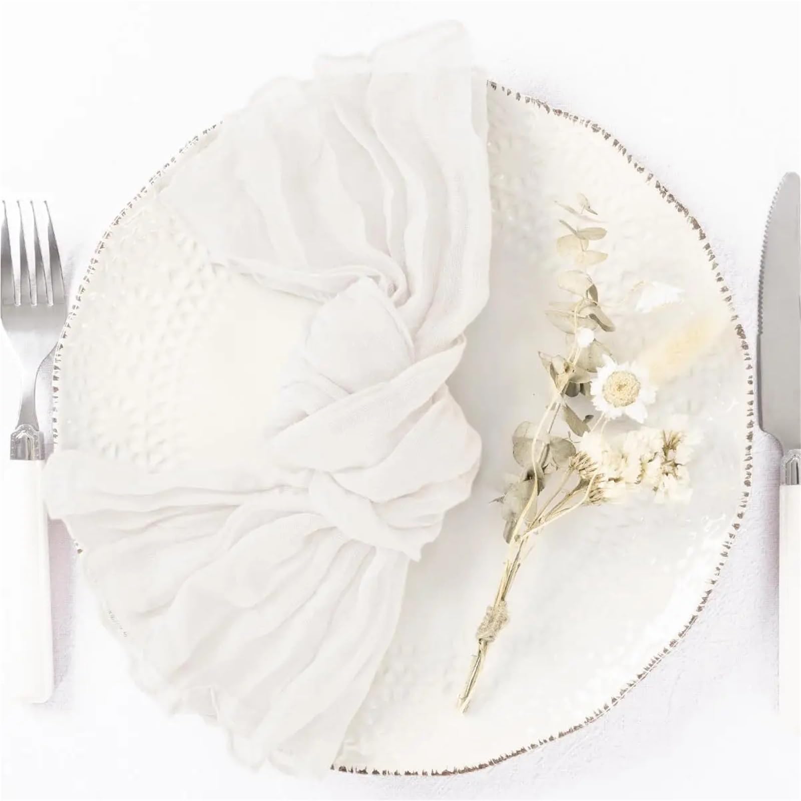 12Pcs Cheesecloth Napkins,Soft Wrinkled Rustic Sheer Gauze 50x50cm for Wedding, Birthday(Ivory White)