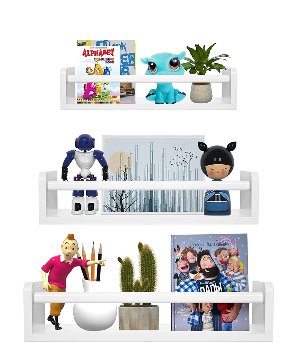 MONDAY MORNING - Wall Mounted Floating Shelves – Rustic Wood Storage Organizer for Kitchen, Bathroom, Living Room | Durable & Stylish | Easy Installation | Perfect for Spices, Plants, Decor Set of 3