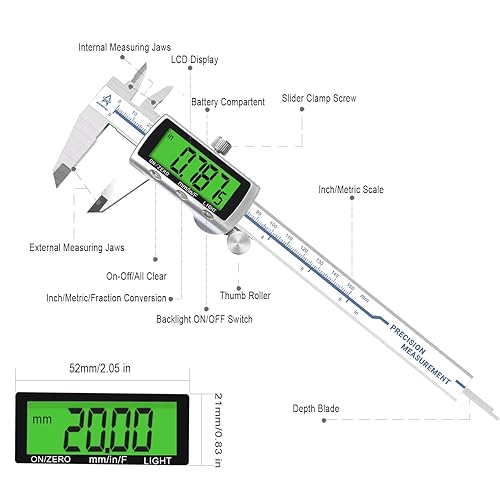 Miniatura 6 de Herramienta de medición electrónica de calibrador digital, pinza de medición digital Vernier en pulgadas/milímetro/fracción para joyería-Calibre