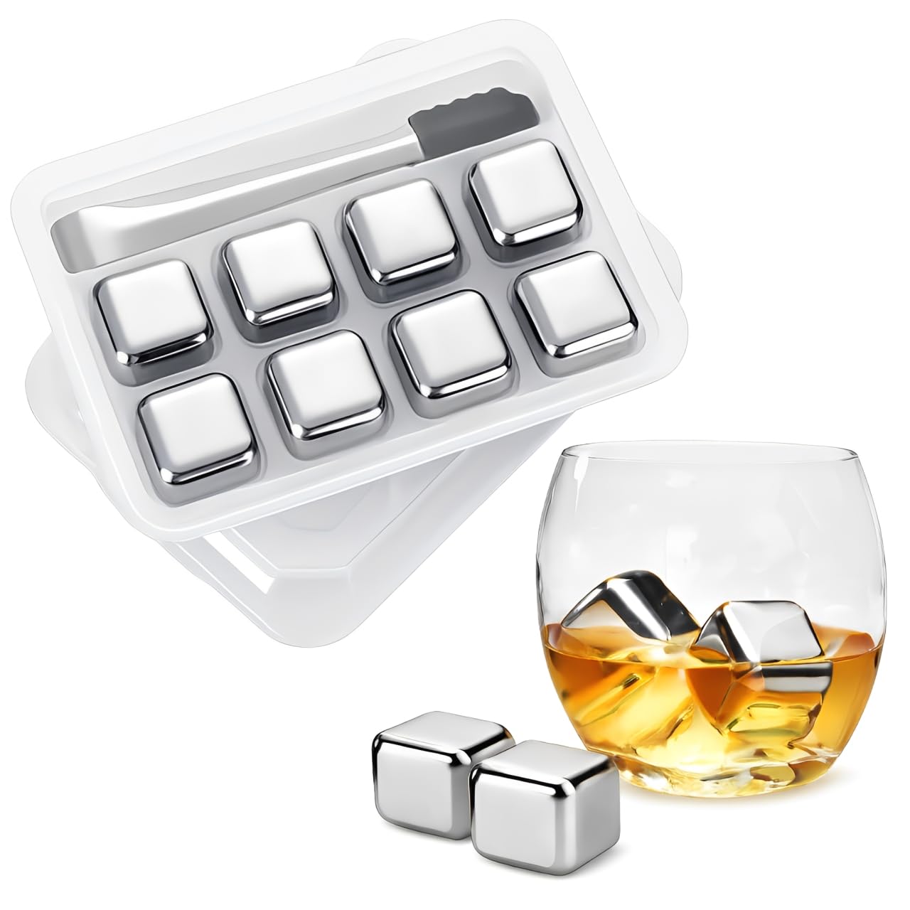 8 Pcs Stainless Steel Whiskey Stones with High Cooling Technology - Reusable Ice Cubes for Whiskey, Wine, Beer, Cocktails & Soft Drinks - Durable Chilling Rocks with Tongs & Freezer Tray-image-20
