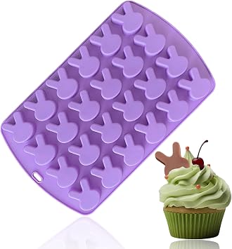 Easter Bunny Silicone Mold for Chocolate 24 Cavities Easter Bunny Rabbit Jello Candy Soap Ice Cube Candle Cookie Molds for Cupcake Decorations1PCS