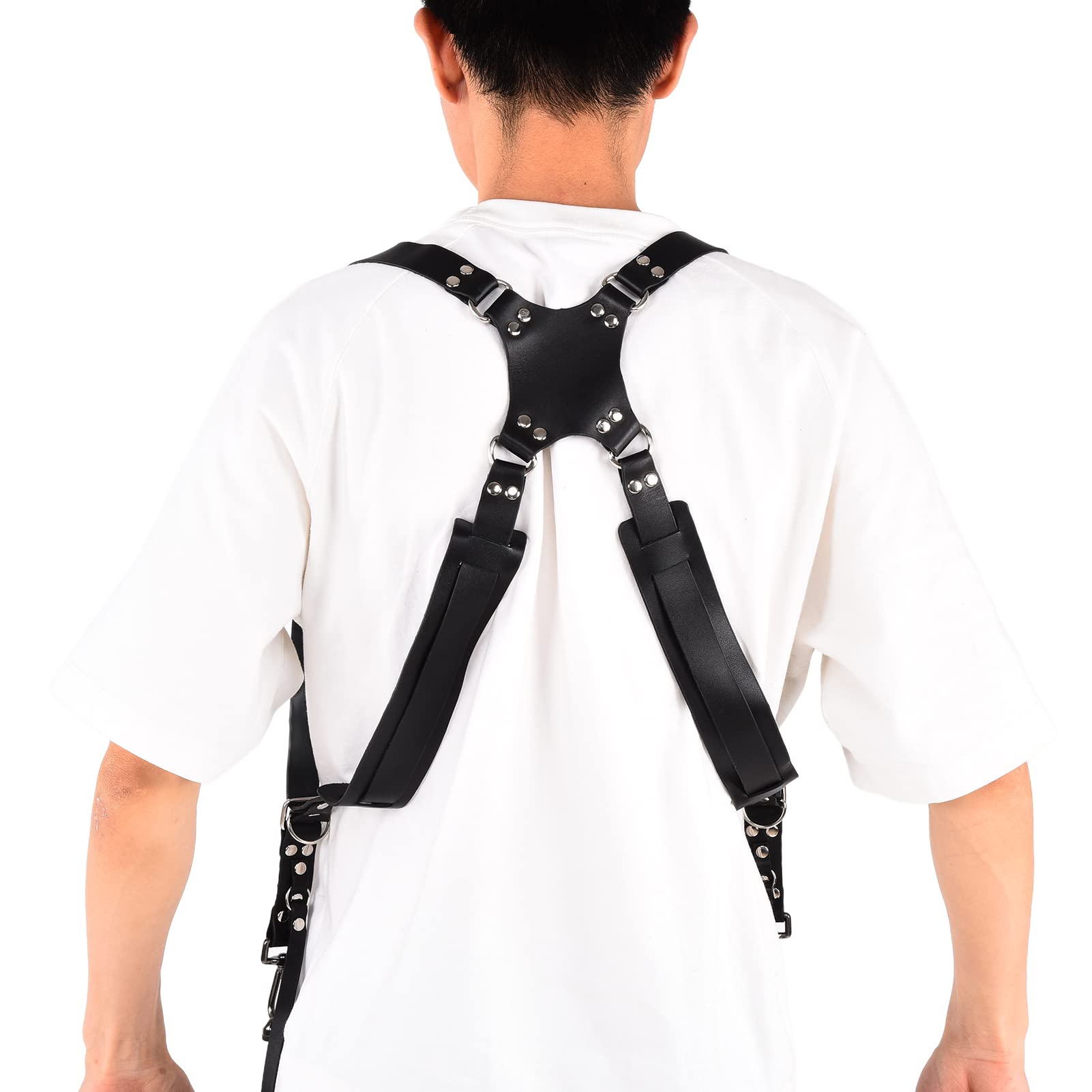 Asixxsix Arnés de la Cámara para 2 Cámaras, Correa de Doble Hombro Arnés de la Cámara de la Cámara Release Rápido Correa de Corneta de Cámara Dual Ajustable para Cámara DSLR SLR (Hombros negros)