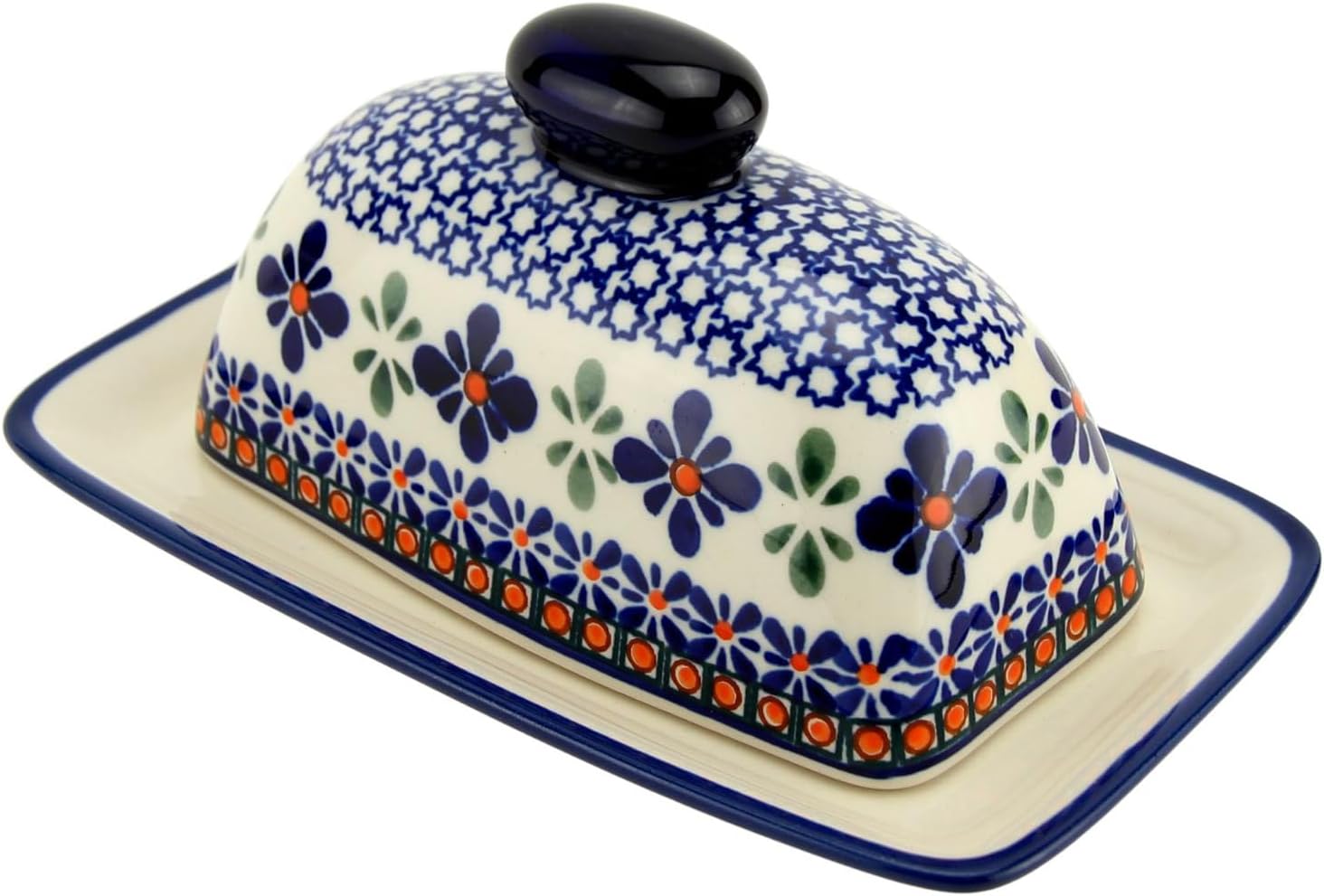 Polish Pottery Market Butter Dish With Lid For Countertop – Polish Stoneware Butter Holder with Knob - Handmade by Zaklady Boleslawiec Poland