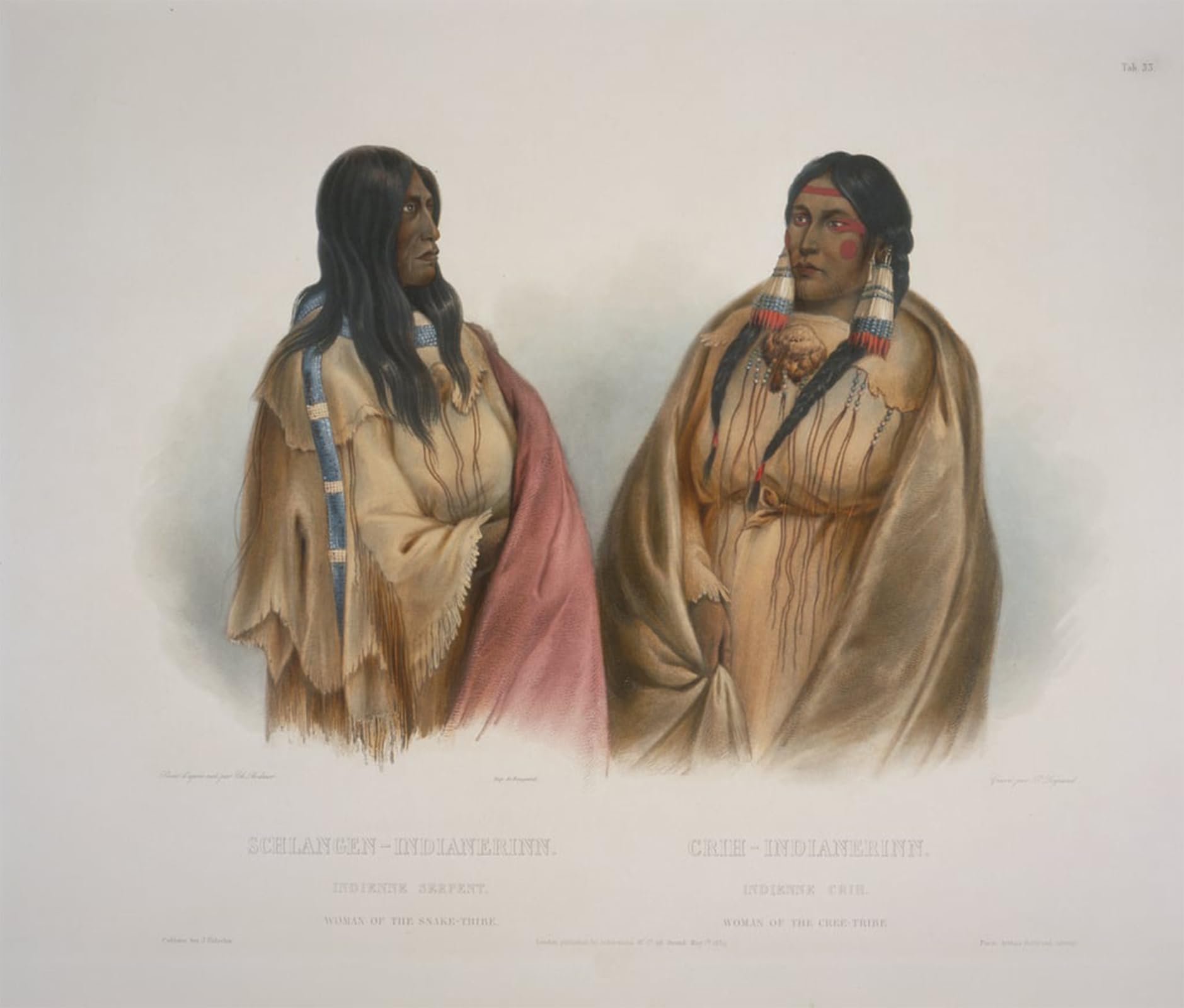 ARTXLXXBN Famous Prints Artwork Pictures Poster Painting Art Woman of the Snaketribe Woman of the Cree Tribe by Karl Bodmer Artwork Landscape Pictures for Home Decor 60x90cm